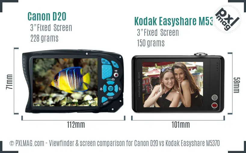Canon D20 vs Kodak Easyshare M5370 Screen and Viewfinder comparison