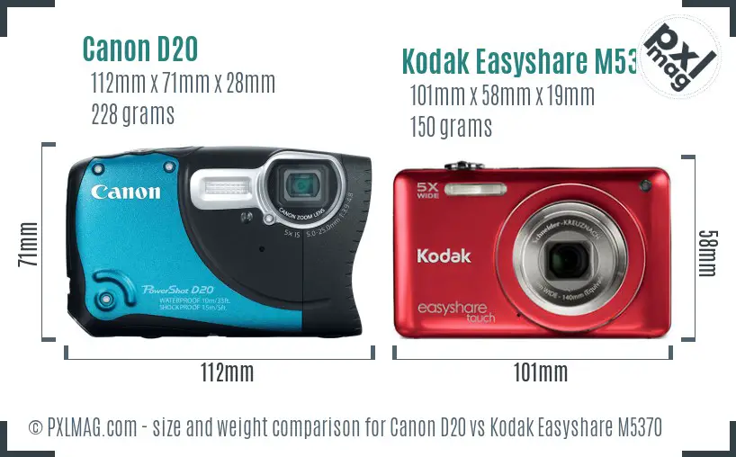 Canon D20 vs Kodak Easyshare M5370 size comparison