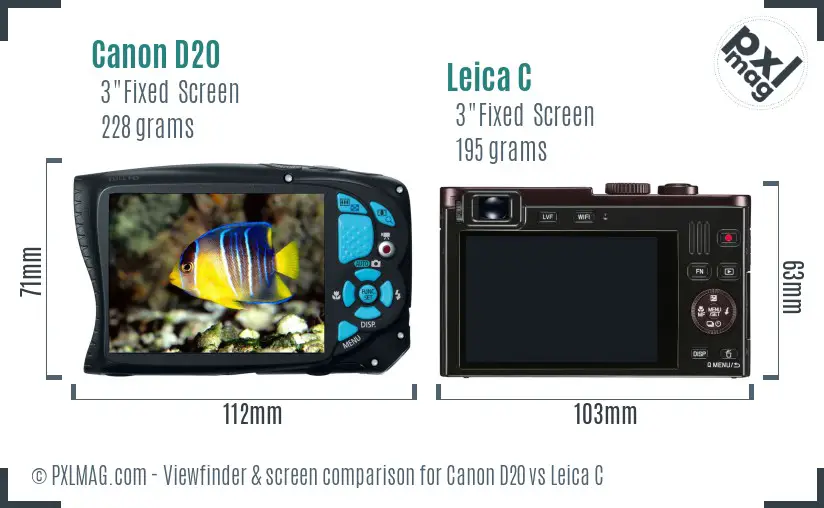 Canon D20 vs Leica C Screen and Viewfinder comparison