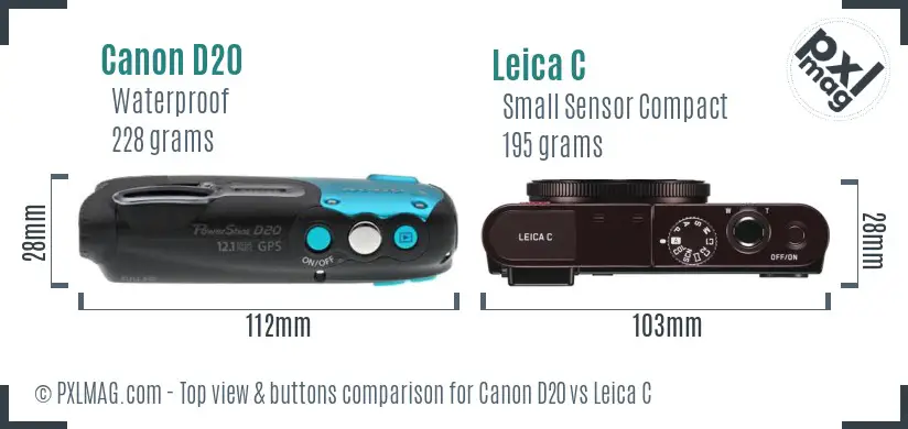 Canon D20 vs Leica C top view buttons comparison