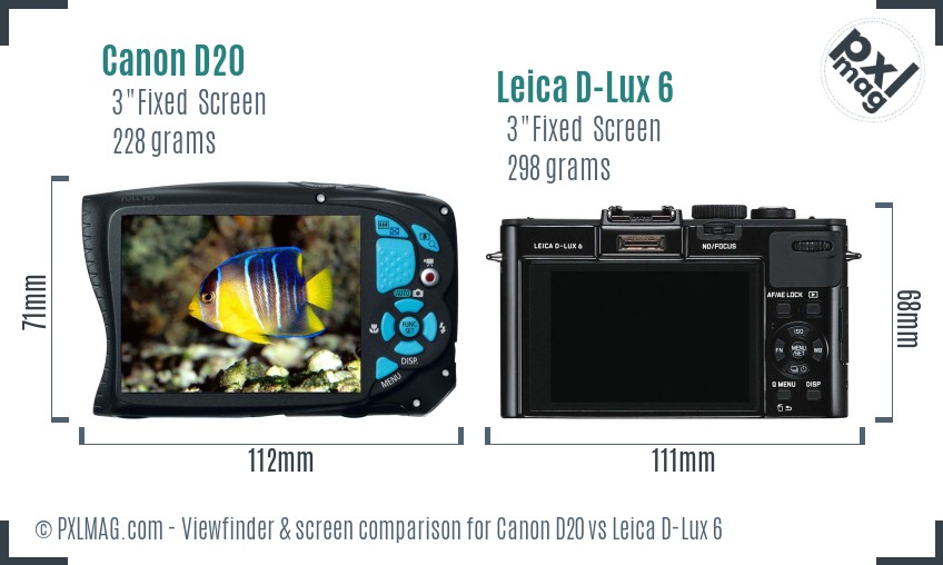 Canon D20 vs Leica D-Lux 6 Screen and Viewfinder comparison