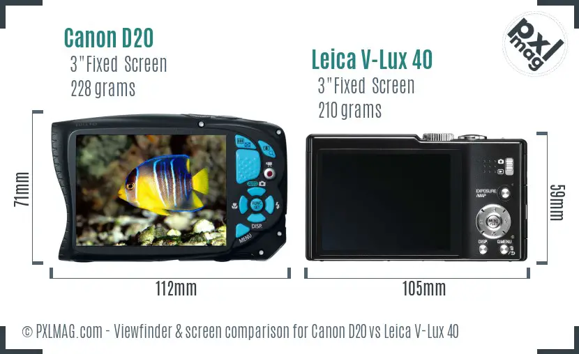 Canon D20 vs Leica V-Lux 40 Screen and Viewfinder comparison Canon D20 vs Leica V-Lux 40 Screen and Viewfinder comparison