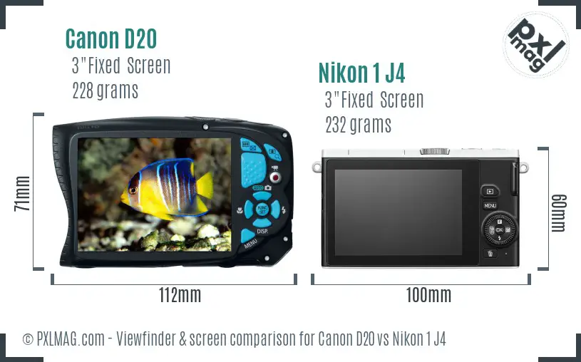 Canon D20 vs Nikon 1 J4 Screen and Viewfinder comparison