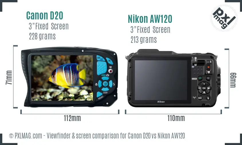 Canon D20 vs Nikon AW120 Screen and Viewfinder comparison