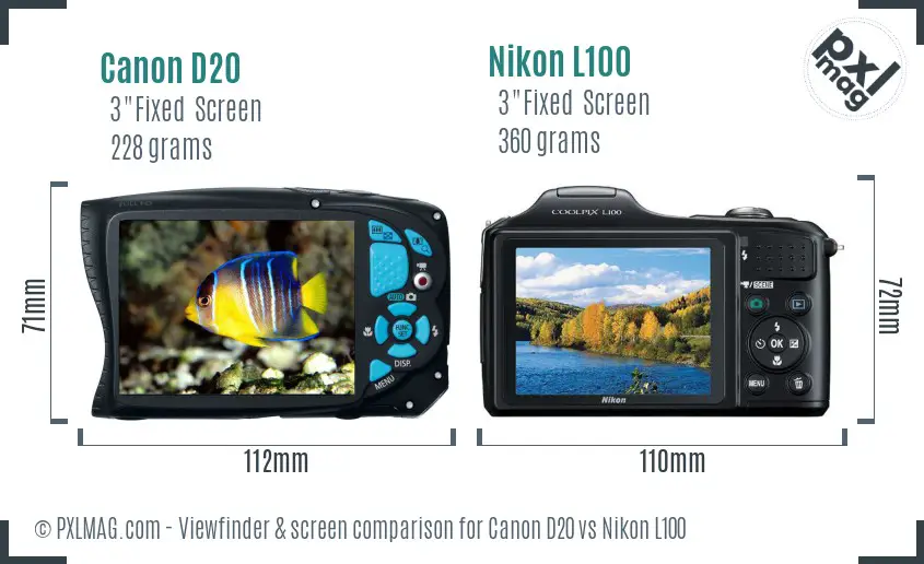 Canon D20 vs Nikon L100 Screen and Viewfinder comparison