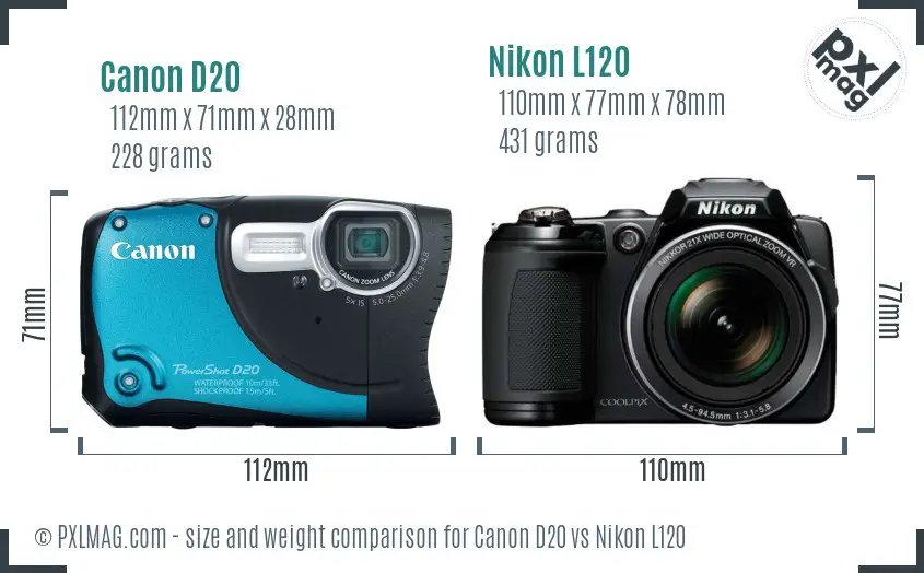 Canon D20 vs Nikon L120 size comparison Canon D20 vs Nikon L120 size comparison