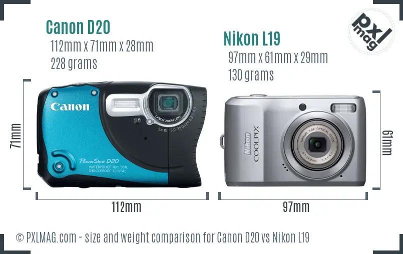 Canon D20 vs Nikon L19 size comparison Canon D20 vs Nikon L19 size comparison