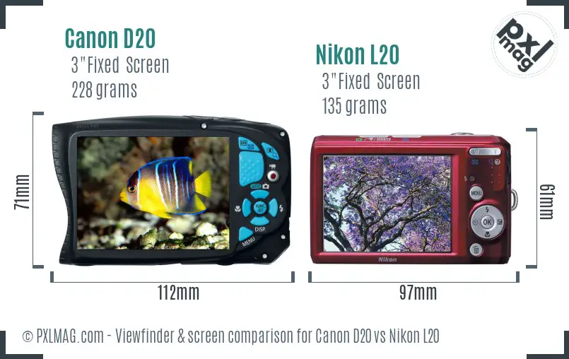 Canon D20 vs Nikon L20 Screen and Viewfinder comparison