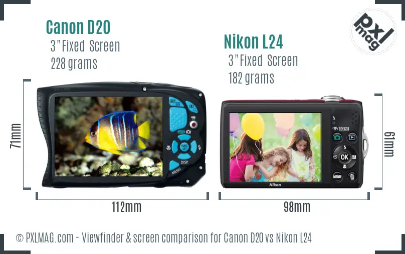 Canon D20 vs Nikon L24 Screen and Viewfinder comparison