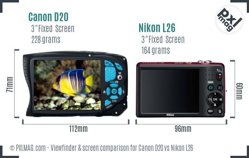 Canon D20 vs Nikon L26 Screen and Viewfinder comparison