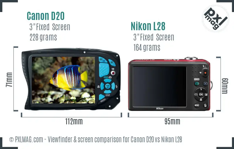 Canon D20 vs Nikon L28 Screen and Viewfinder comparison