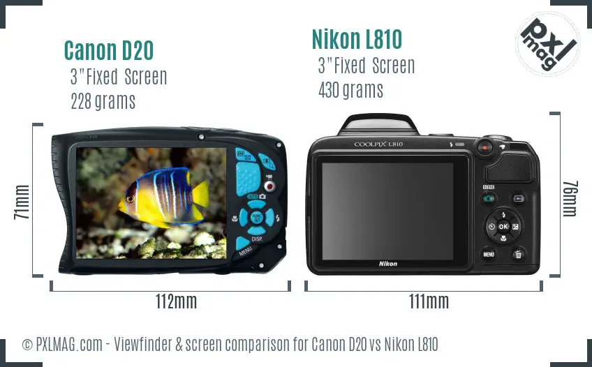 Canon D20 vs Nikon L810 Screen and Viewfinder comparison Canon D20 vs Nikon L810 Screen and Viewfinder comparison