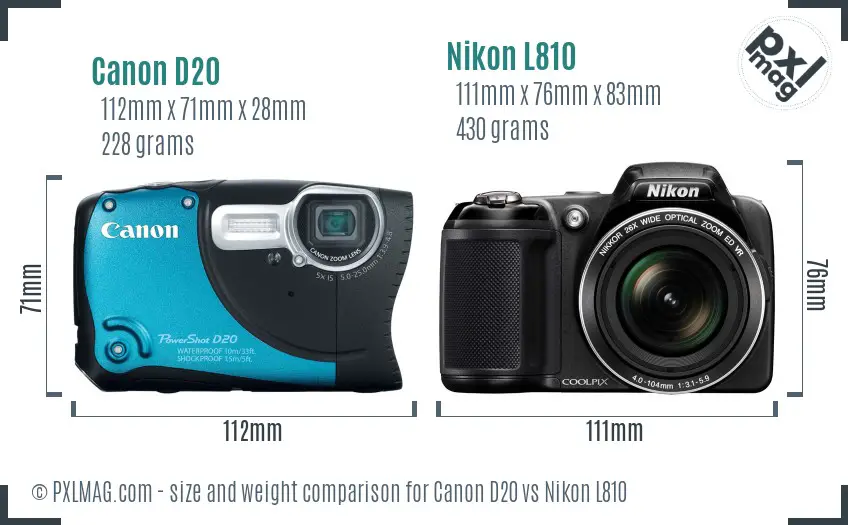 Canon D20 vs Nikon L810 size comparison Canon D20 vs Nikon L810 size comparison