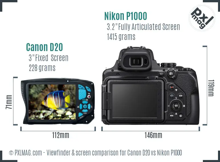 Canon D20 vs Nikon P1000 Screen and Viewfinder comparison