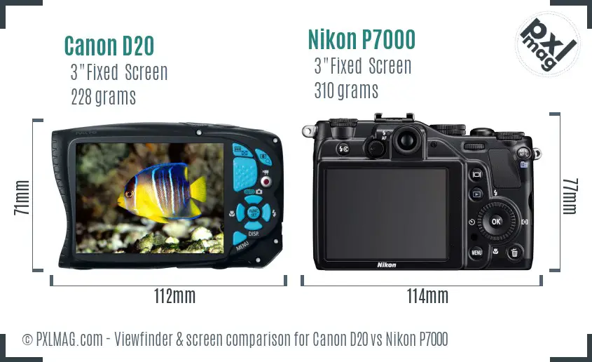 Canon D20 vs Nikon P7000 Screen and Viewfinder comparison Canon D20 vs Nikon P7000 Screen and Viewfinder comparison