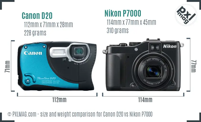 Canon D20 vs Nikon P7000 size comparison Canon D20 vs Nikon P7000 size comparison
