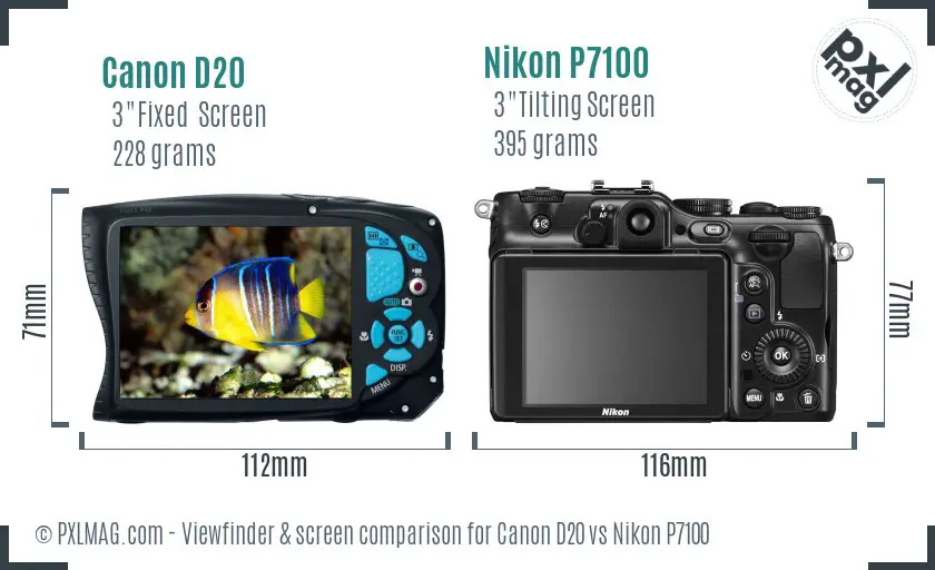 Canon D20 vs Nikon P7100 Screen and Viewfinder comparison