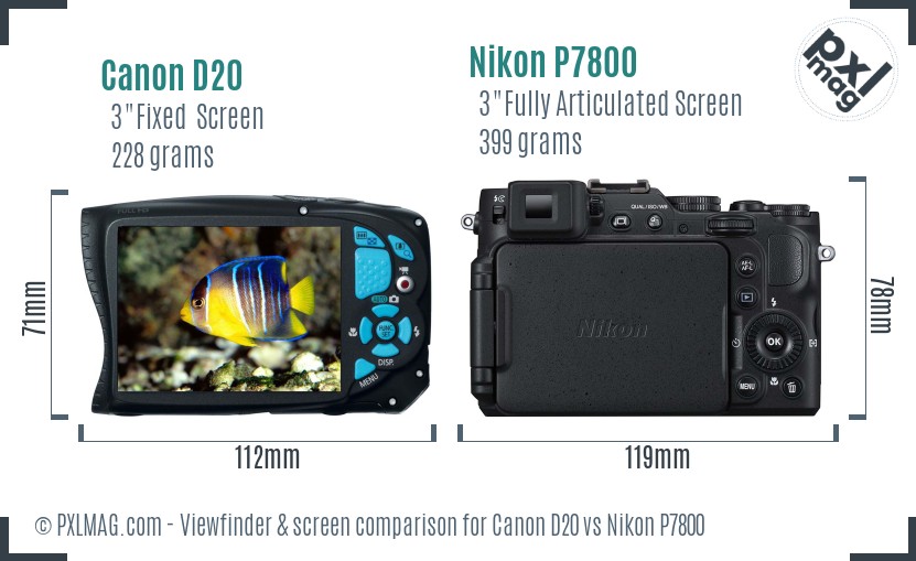 Canon D20 vs Nikon P7800 Screen and Viewfinder comparison
