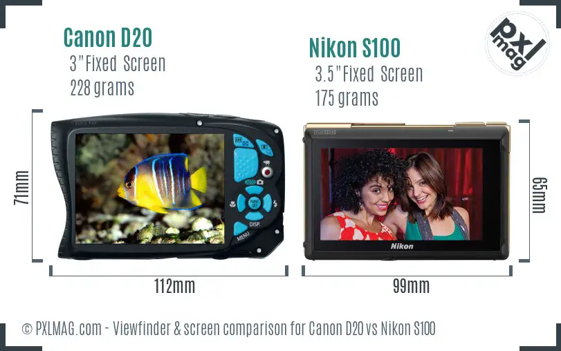 Canon D20 vs Nikon S100 Screen and Viewfinder comparison Canon D20 vs Nikon S100 Screen and Viewfinder comparison