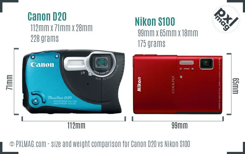 Canon D20 vs Nikon S100 size comparison Canon D20 vs Nikon S100 size comparison