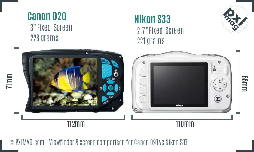 Canon D20 vs Nikon S33 Screen and Viewfinder comparison