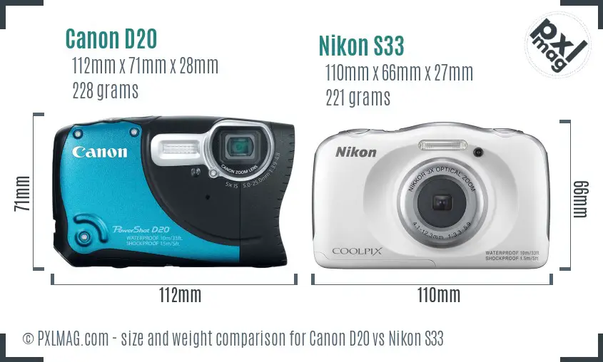Canon D20 vs Nikon S33 size comparison