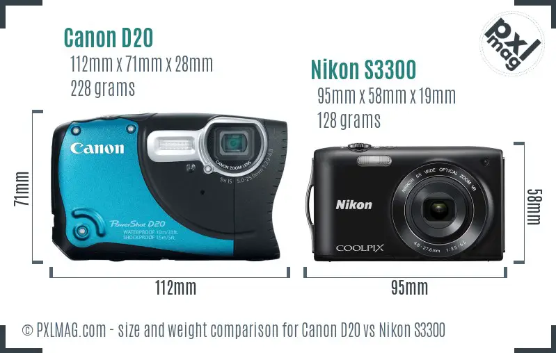 Canon D20 vs Nikon S3300 size comparison