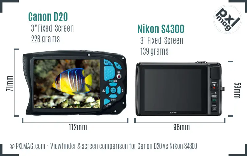 Canon D20 vs Nikon S4300 Screen and Viewfinder comparison