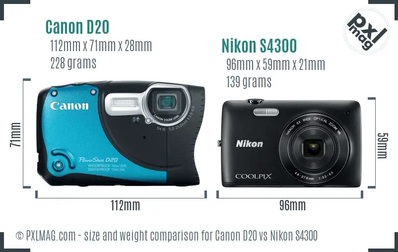 Canon D20 vs Nikon S4300 size comparison