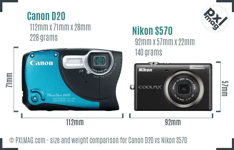 Canon D20 vs Nikon S570 size comparison Canon D20 vs Nikon S570 size comparison