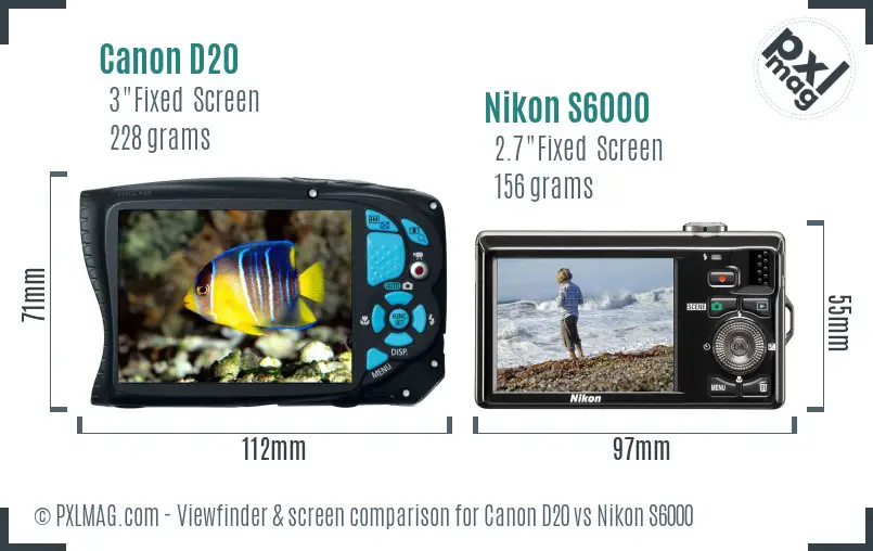 Canon D20 vs Nikon S6000 Screen and Viewfinder comparison