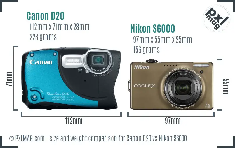 Canon D20 vs Nikon S6000 size comparison