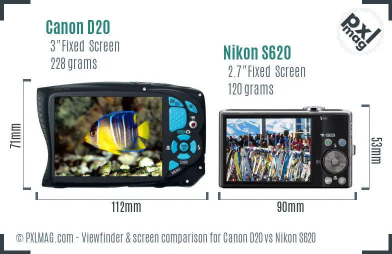 Canon D20 vs Nikon S620 Screen and Viewfinder comparison Canon D20 vs Nikon S620 Screen and Viewfinder comparison