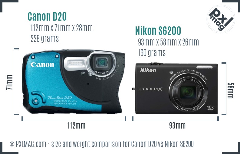 Canon D20 vs Nikon S6200 size comparison
