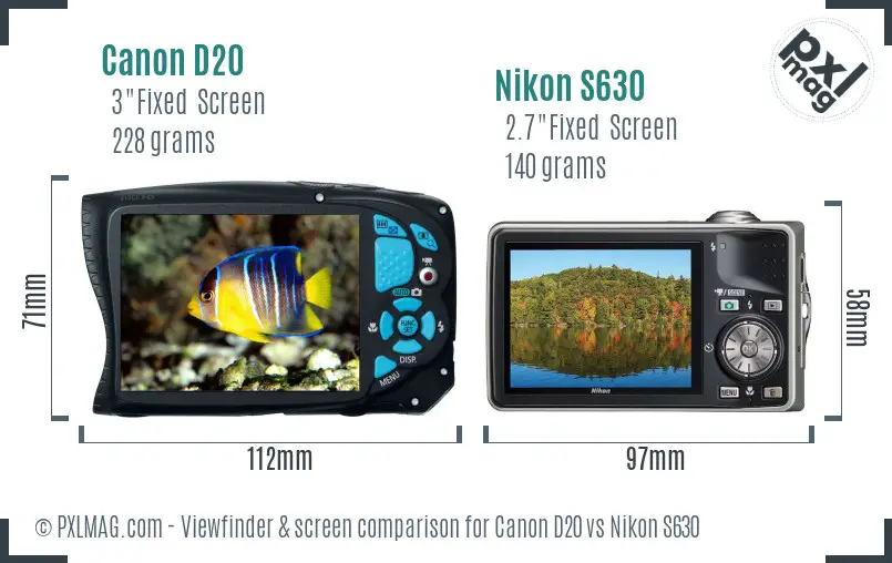 Canon D20 vs Nikon S630 Screen and Viewfinder comparison