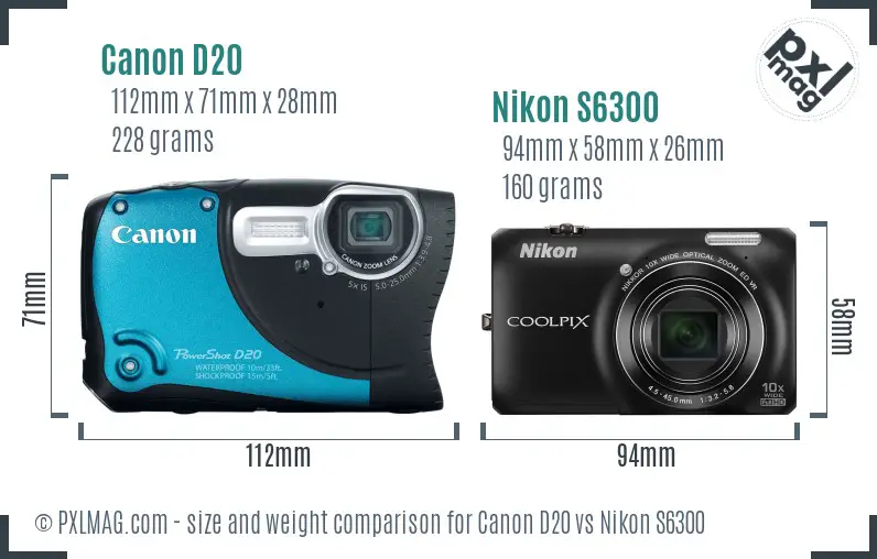 Canon D20 vs Nikon S6300 size comparison