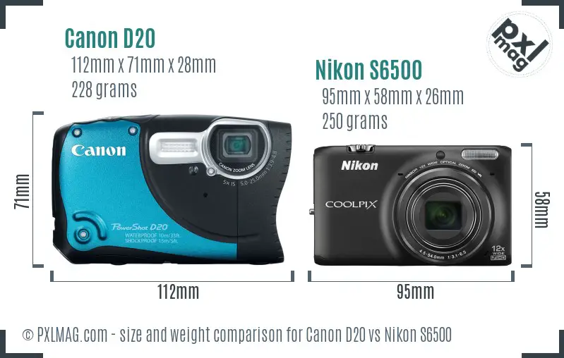 Canon D20 vs Nikon S6500 size comparison