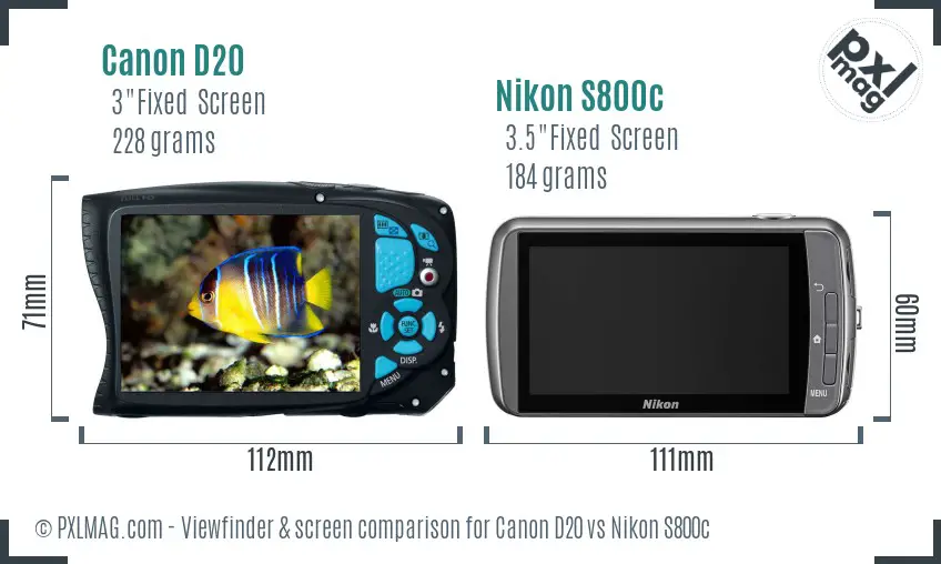 Canon D20 vs Nikon S800c Screen and Viewfinder comparison