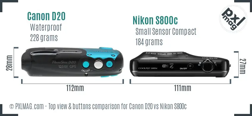 Canon D20 vs Nikon S800c top view buttons comparison