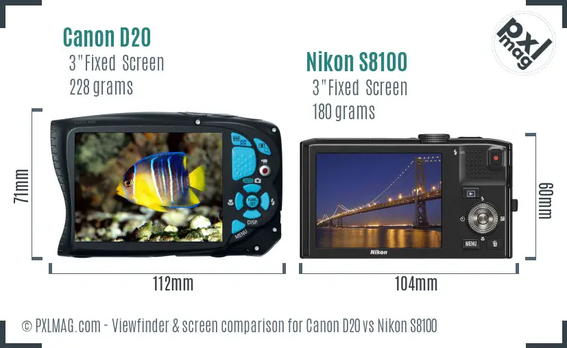Canon D20 vs Nikon S8100 Screen and Viewfinder comparison Canon D20 vs Nikon S8100 Screen and Viewfinder comparison