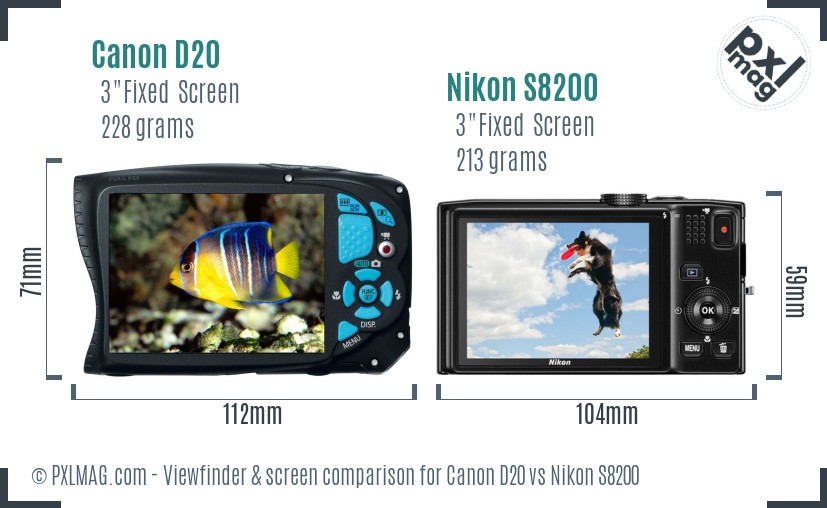 Canon D20 vs Nikon S8200 Screen and Viewfinder comparison