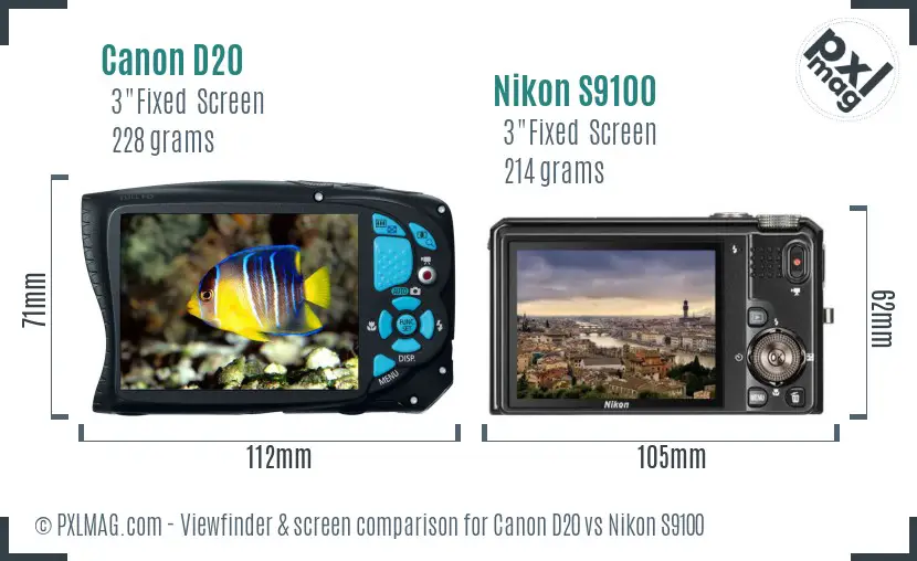 Canon D20 vs Nikon S9100 Screen and Viewfinder comparison