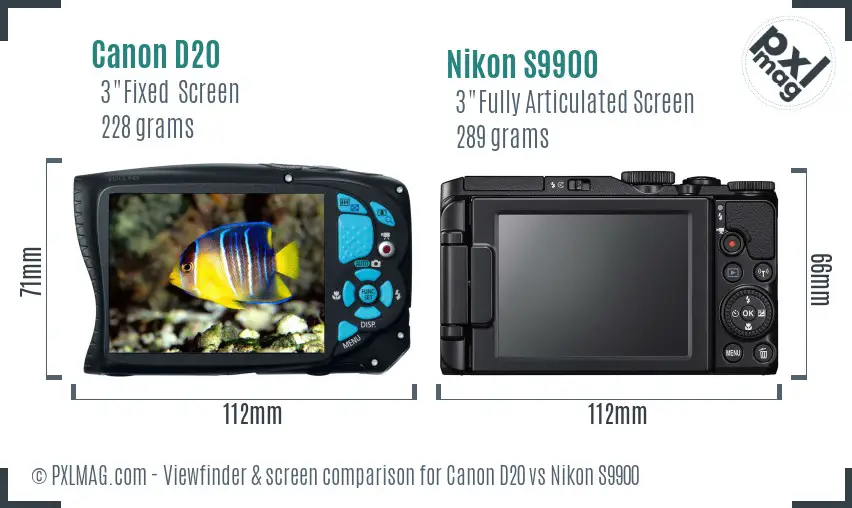 Canon D20 vs Nikon S9900 Screen and Viewfinder comparison