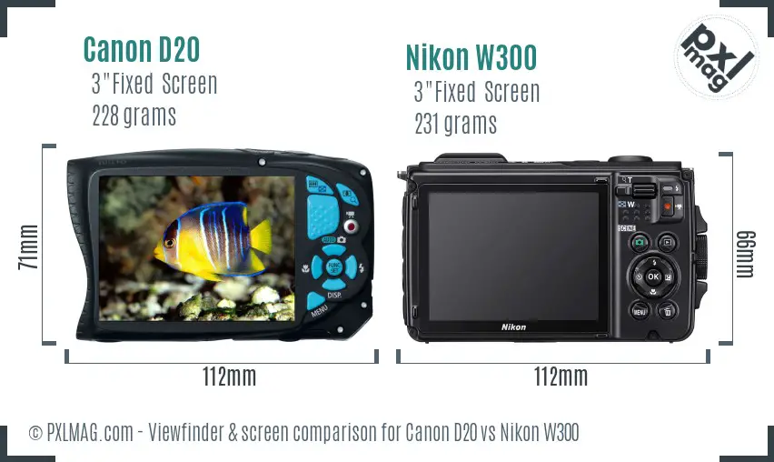 Canon D20 vs Nikon W300 Screen and Viewfinder comparison