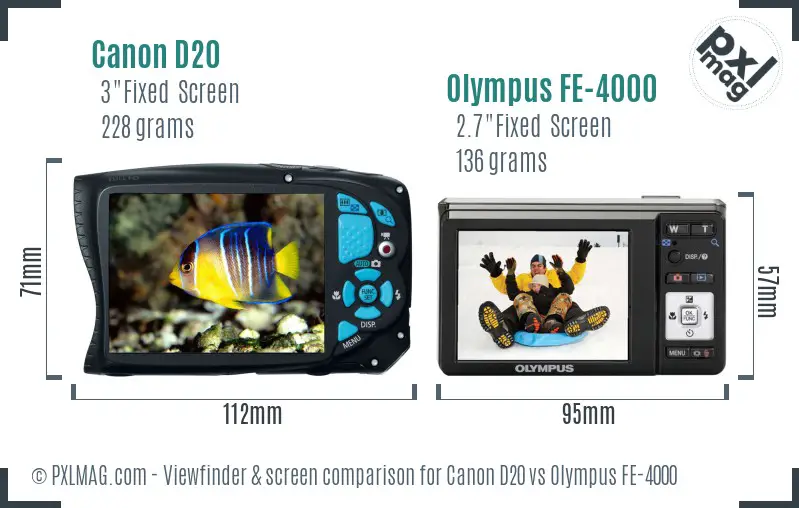 Canon D20 vs Olympus FE-4000 Screen and Viewfinder comparison