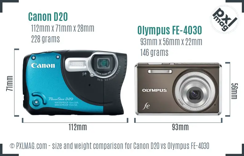 Canon D20 vs Olympus FE-4030 size comparison