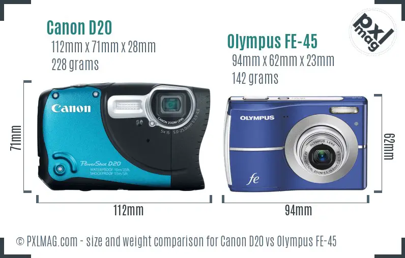 Canon D20 vs Olympus FE-45 size comparison