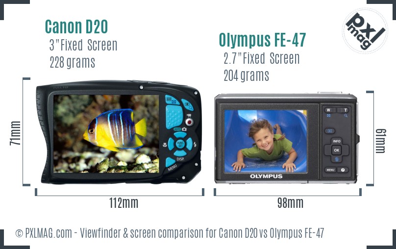 Canon D20 vs Olympus FE-47 Screen and Viewfinder comparison