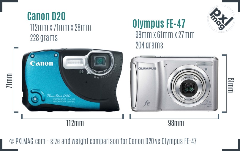 Canon D20 vs Olympus FE-47 size comparison