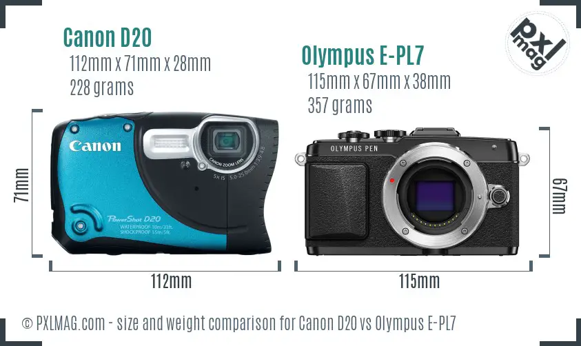 Canon D20 vs Olympus E-PL7 size comparison
